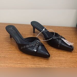 Nicole Miller New York black studded heeled slip ons